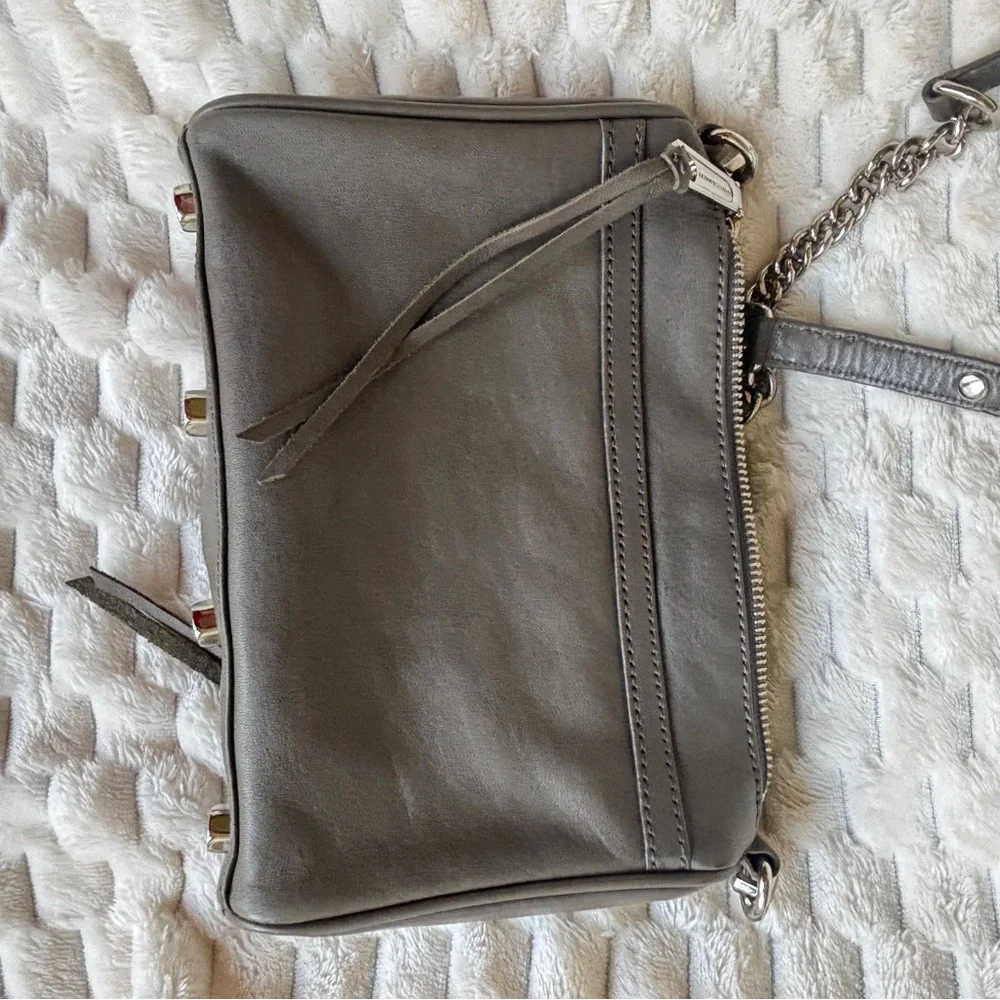 Rebecca Minkoff Mini MAC Taupe Grey Leather Crossbody Silver Hardware